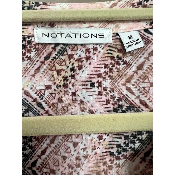 Notations Women's V-Neck Blouse M Multicolor Geometric 3/4 Sleeve Casual - Picture 3 of 6